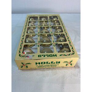 15 Vintage Holly Glass Ornaments Value Pack 1.5" Gold With Box